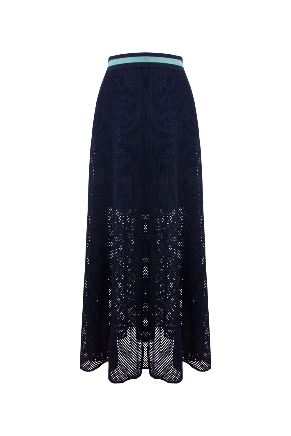 Saia Tricot Midi Eloá Marinho e Verde Jelly
