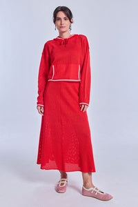 Saia Tricot Midi Eloá Vermelho Magma e Off White