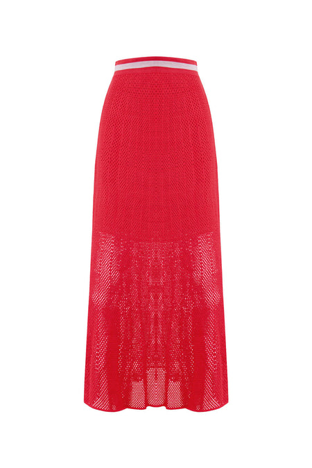 Saia Tricot Midi Eloá Vermelho Magma e Off White