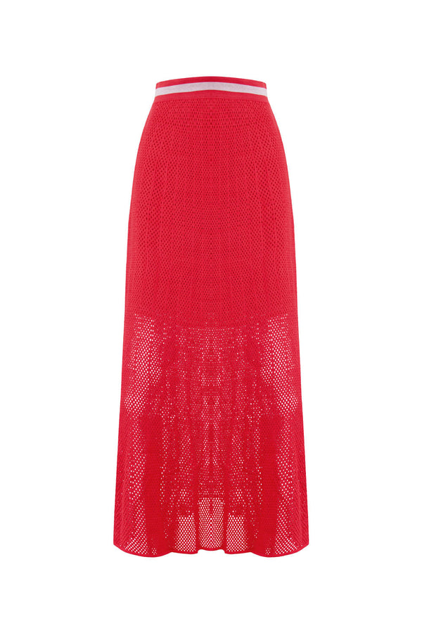 Saia Tricot Midi Eloá Vermelho Magma e Off White