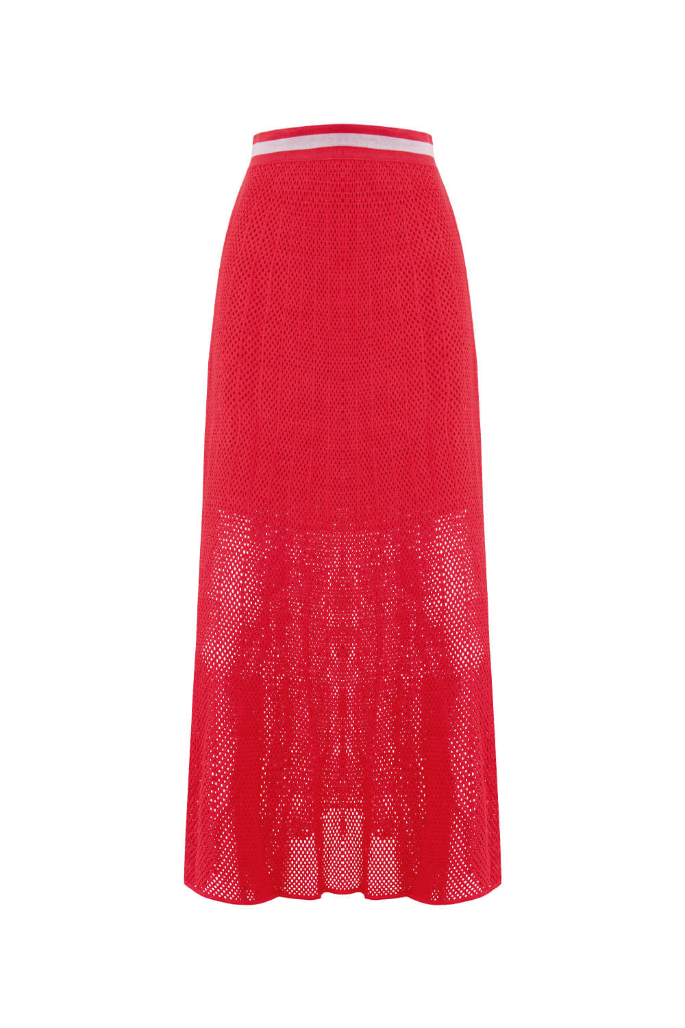 Saia Tricot Midi Eloá Vermelho Magma e Off White
