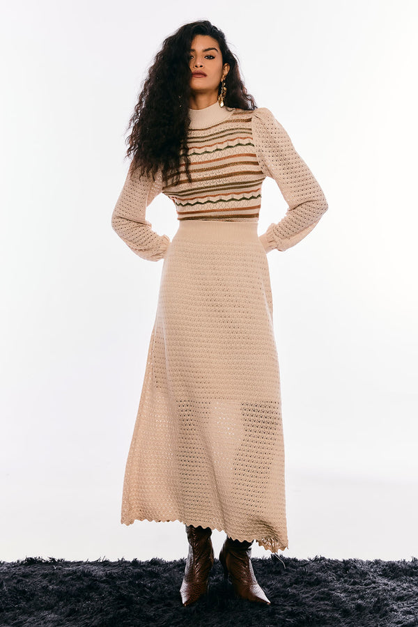 Saia Tricot Midi Helo Bege