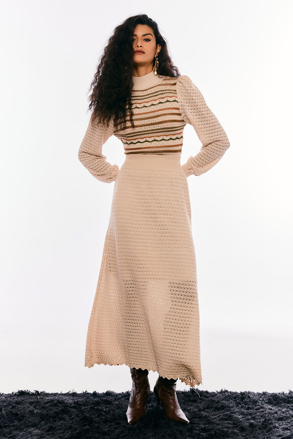 Saia Tricot Midi Helo Bege