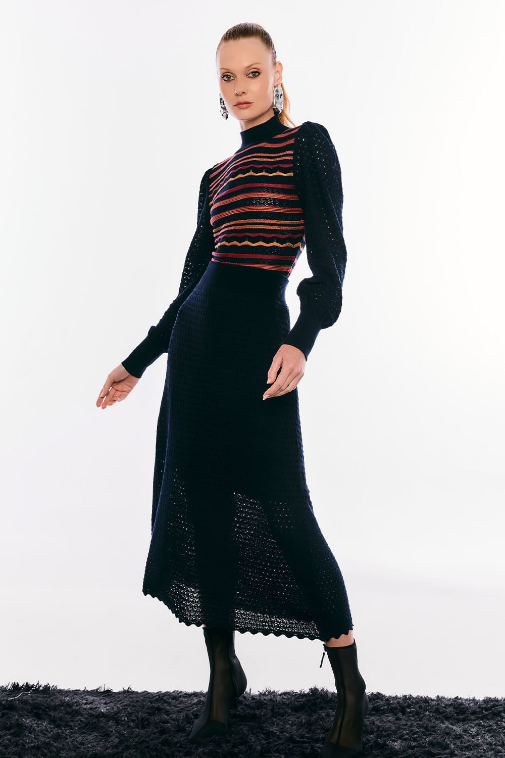 Saia Tricot Midi Helo Marinho