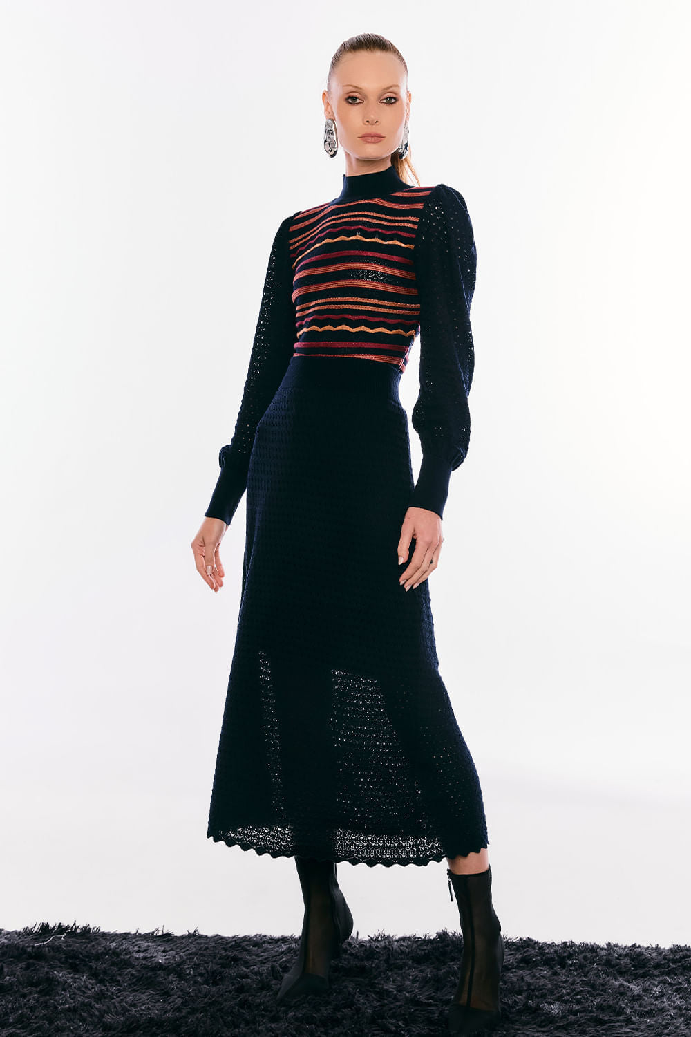 Saia Tricot Midi Helo Marinho