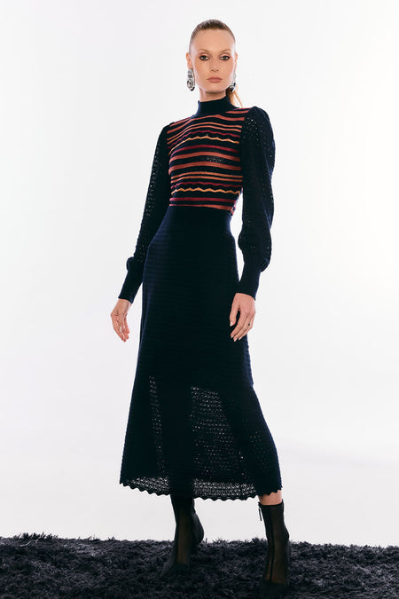 Saia Tricot Midi Helo Marinho