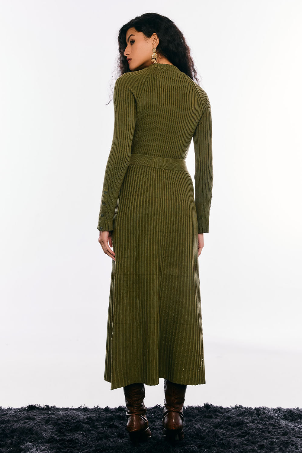 Saia Tricot Midi Ingrid Verde Oliva