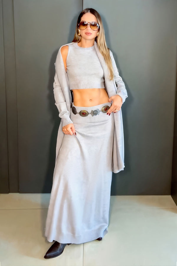 Conjunto Tricot Amira Cinza Mescla