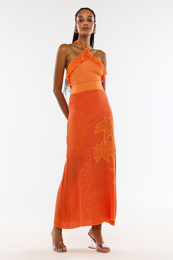 Saia Tricot Longa Tropical Tangerina