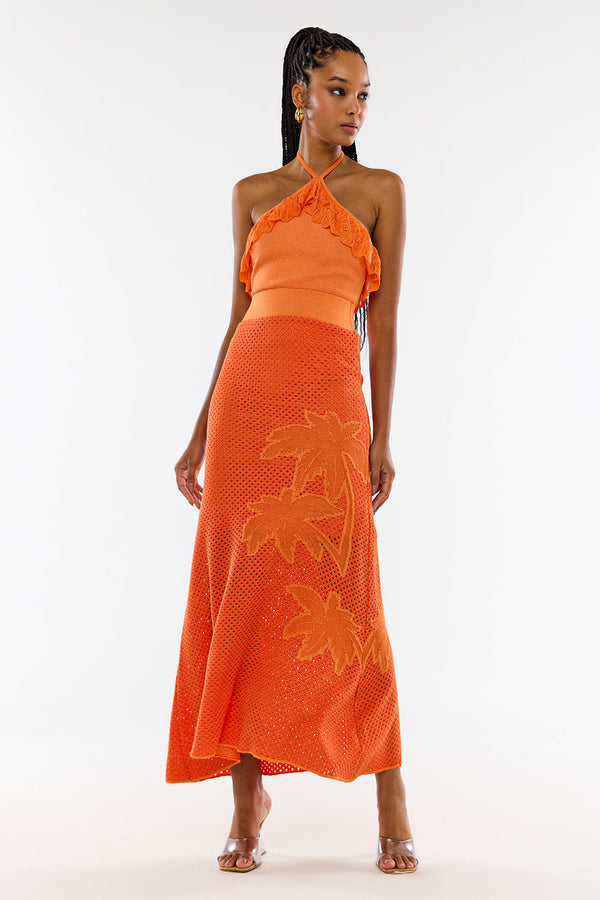Saia Tricot Longa Tropical Tangerina
