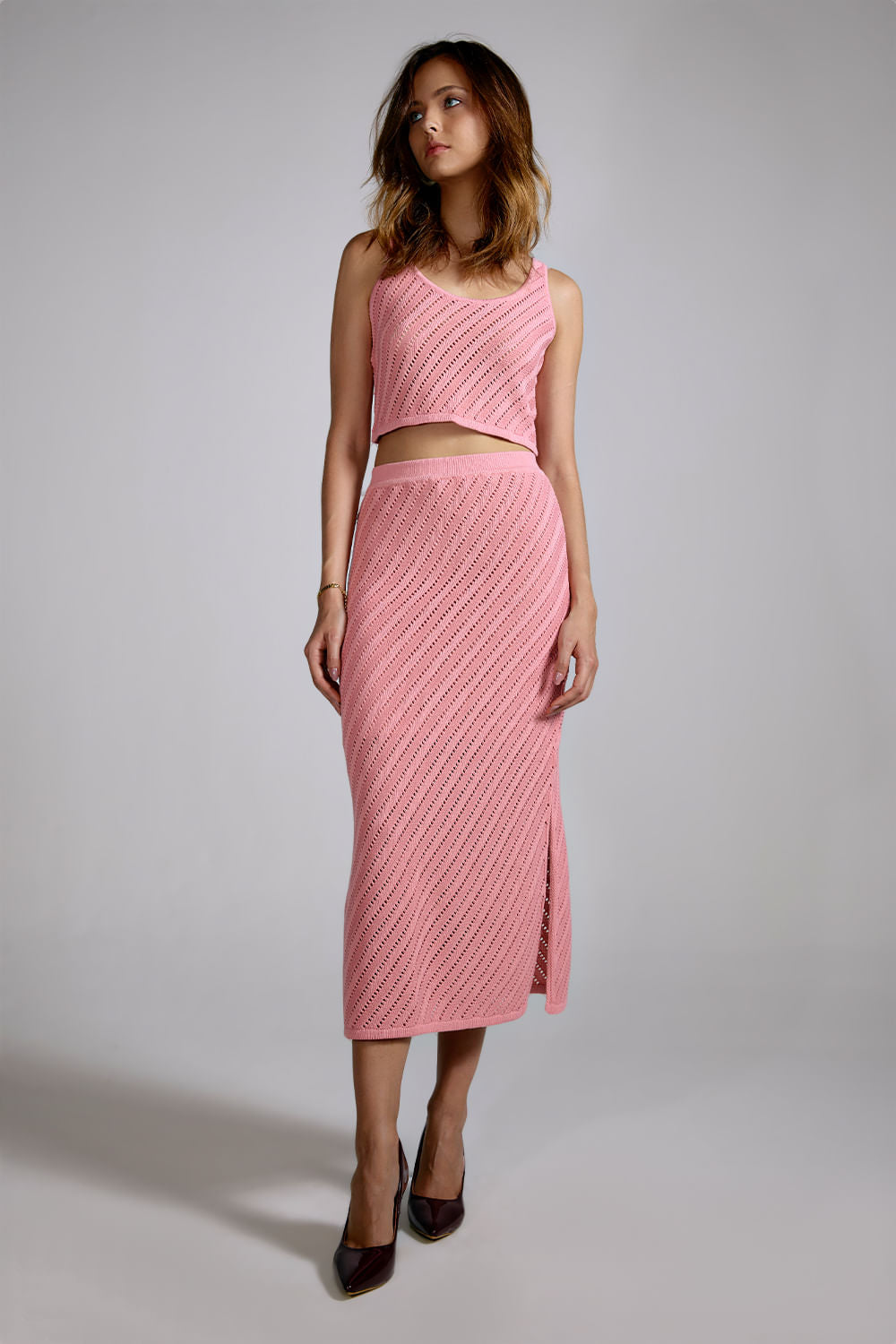 Saia Tricot Midi Martina Pink Chá