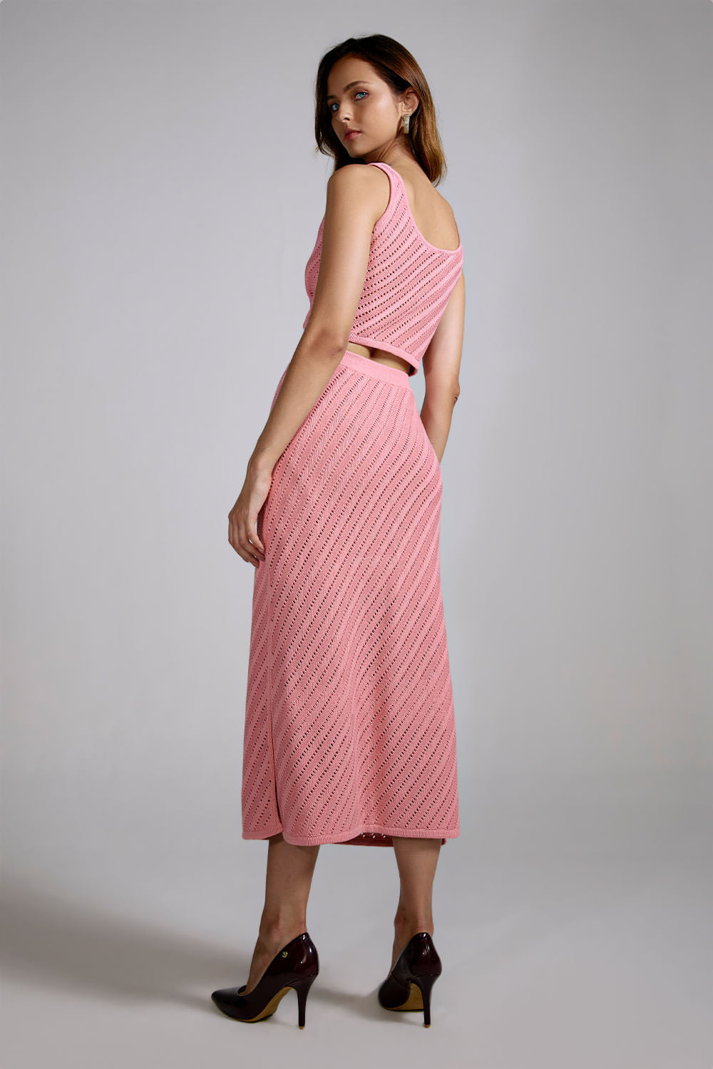 Saia Tricot Midi Martina Pink Chá