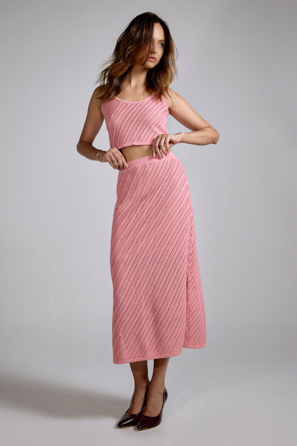 Saia Tricot Midi Martina Pink Chá