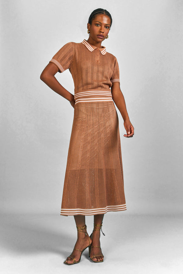 Saia Tricot Midi Alessandra Bege Latte
