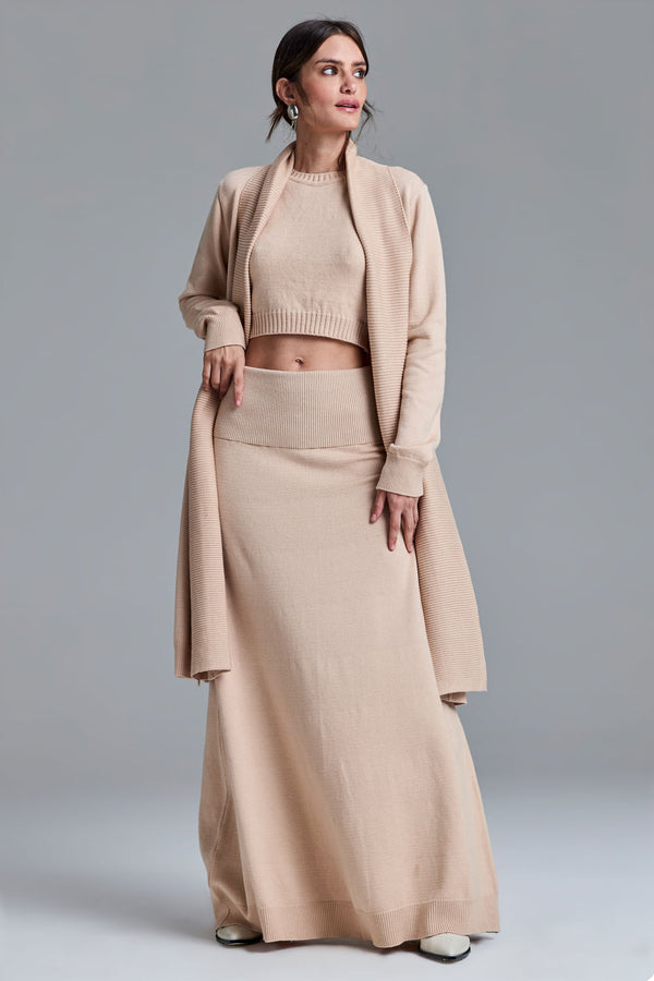 Saia Tricot Longa Amira Bege Almond