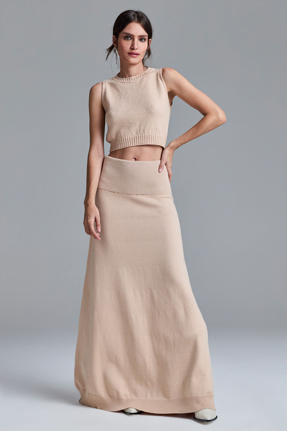 Saia Tricot Longa Amira Bege Almond