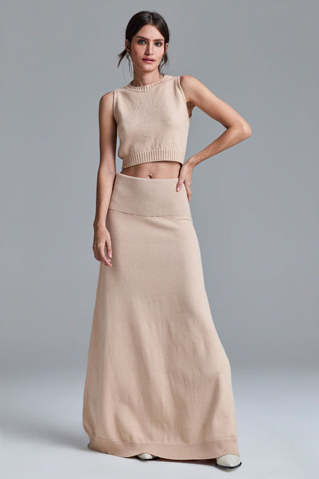 Saia Tricot Longa Amira Bege Almond