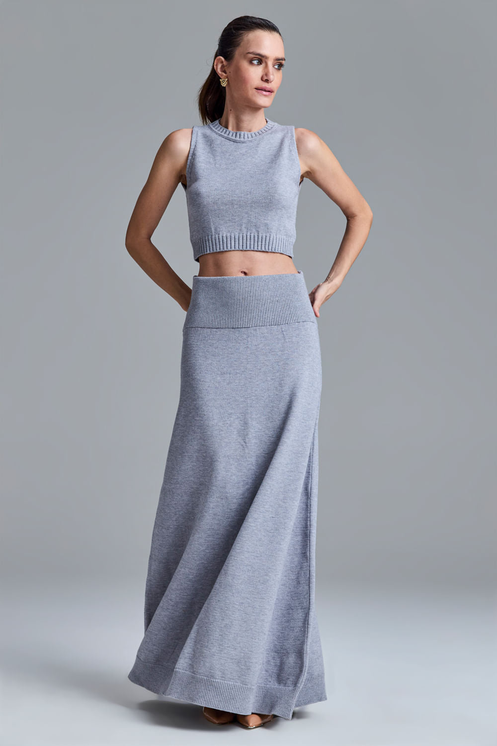 Conjunto Tricot Amira Cinza Mescla