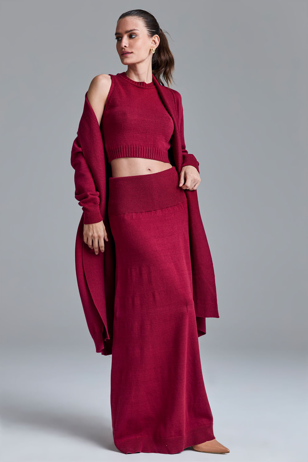 Casaco Tricot Amira Red Cherry
