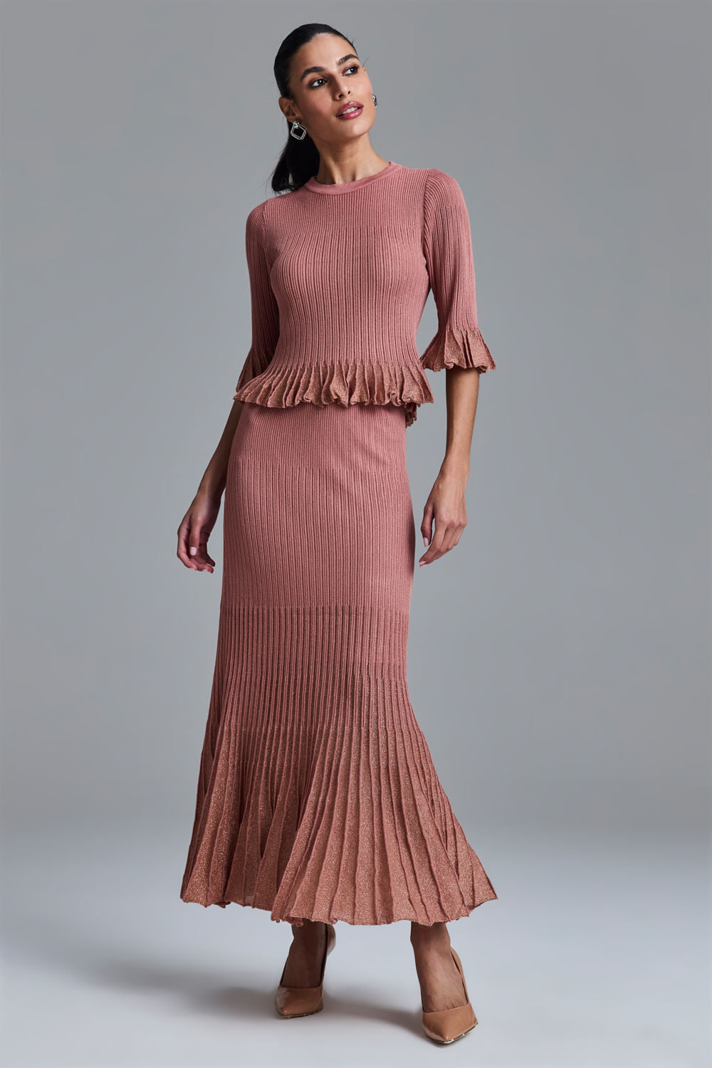 Saia Tricot Midi Ayla Rosa Chá