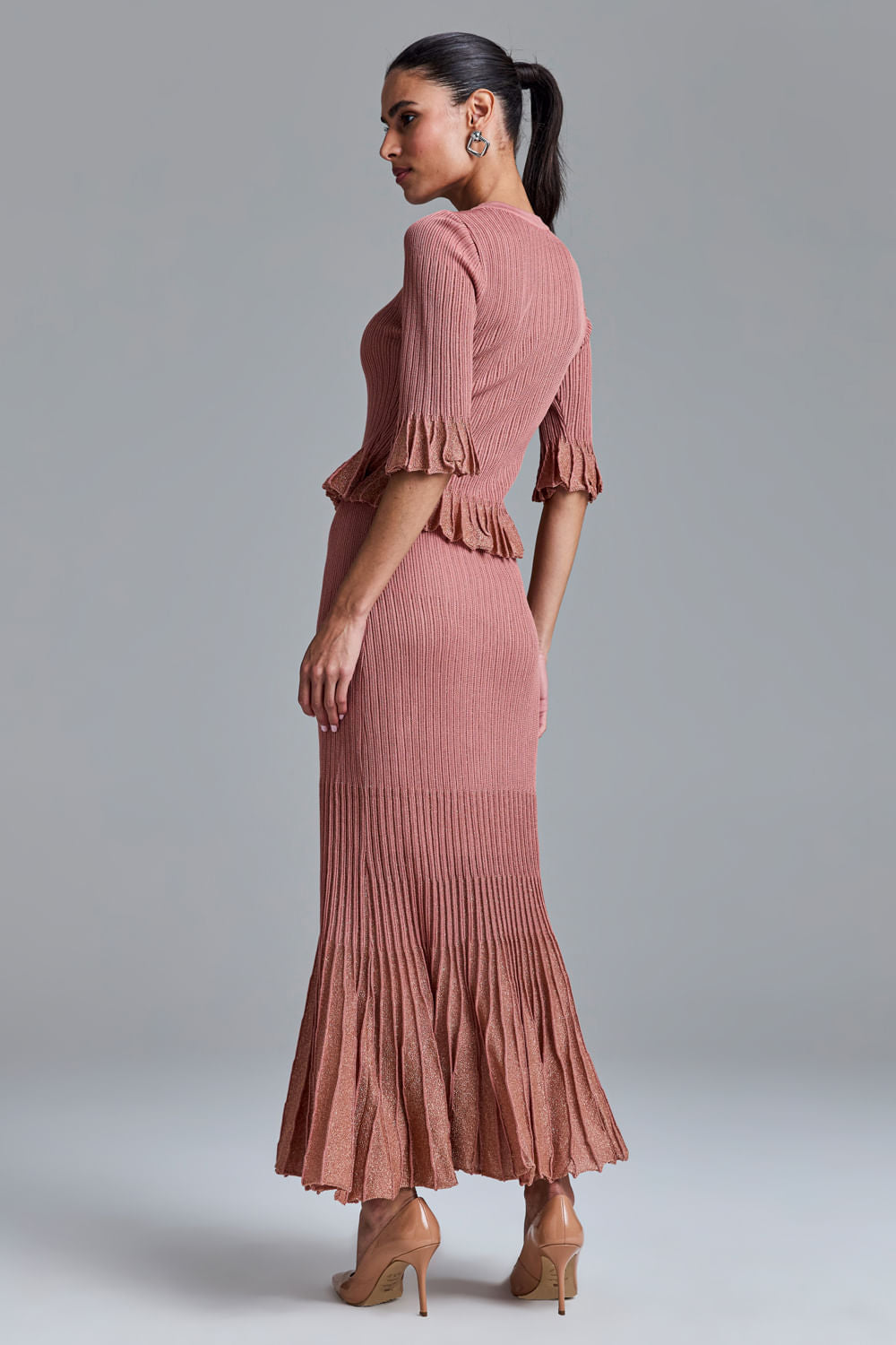 Saia Tricot Midi Ayla Rosa Chá