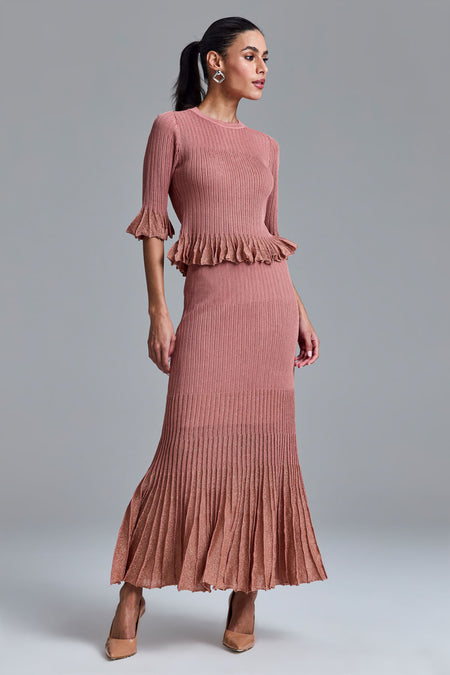 Saia Tricot Midi Ayla Rosa Chá