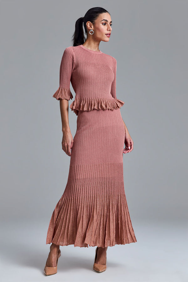 Saia Tricot Midi Ayla Rosa Chá