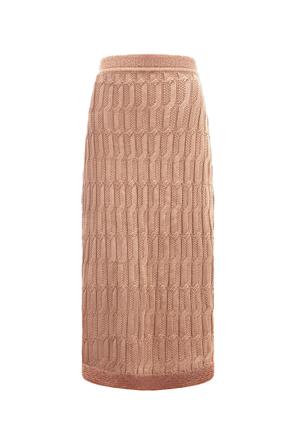 Saia Tricot Midi Blanche Bege Perolado