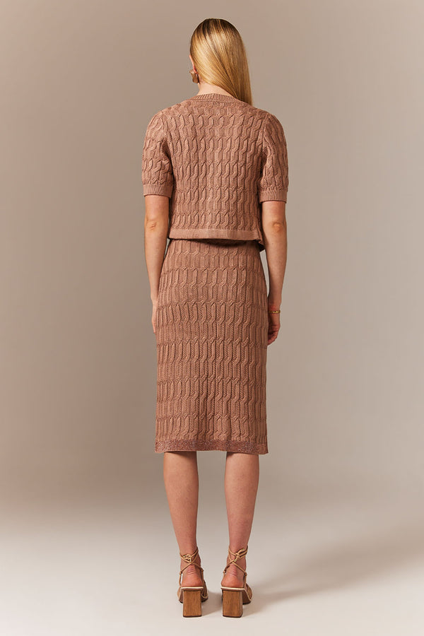 Saia Tricot Midi Blanche Bege Perolado