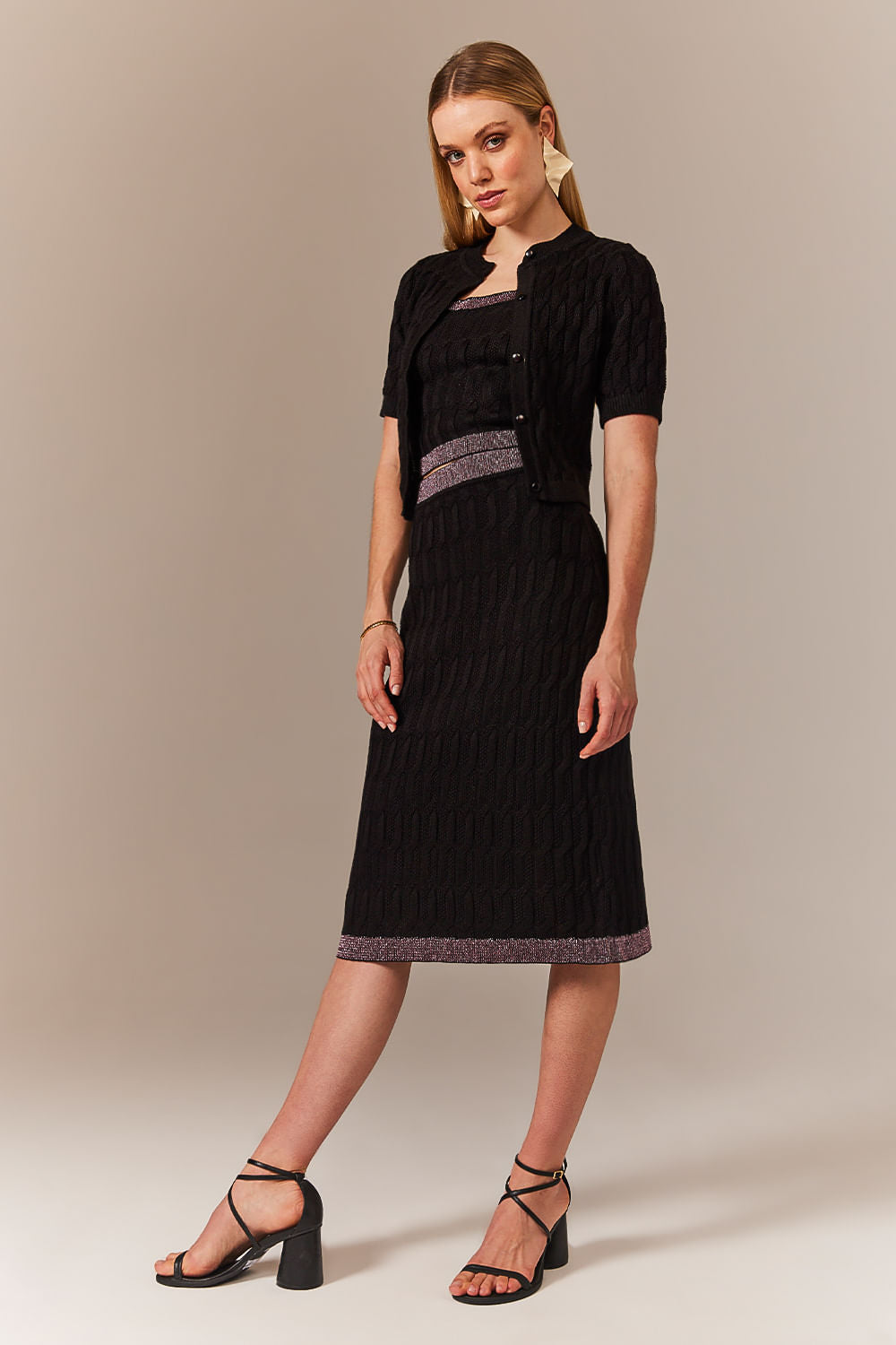Saia Tricot Midi Blanche Preto