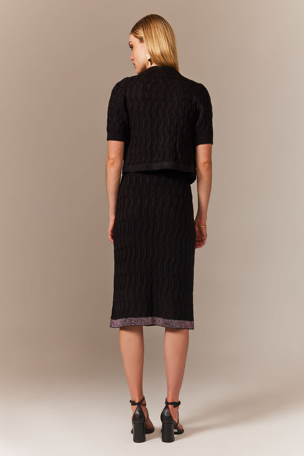Saia Tricot Midi Blanche Preto