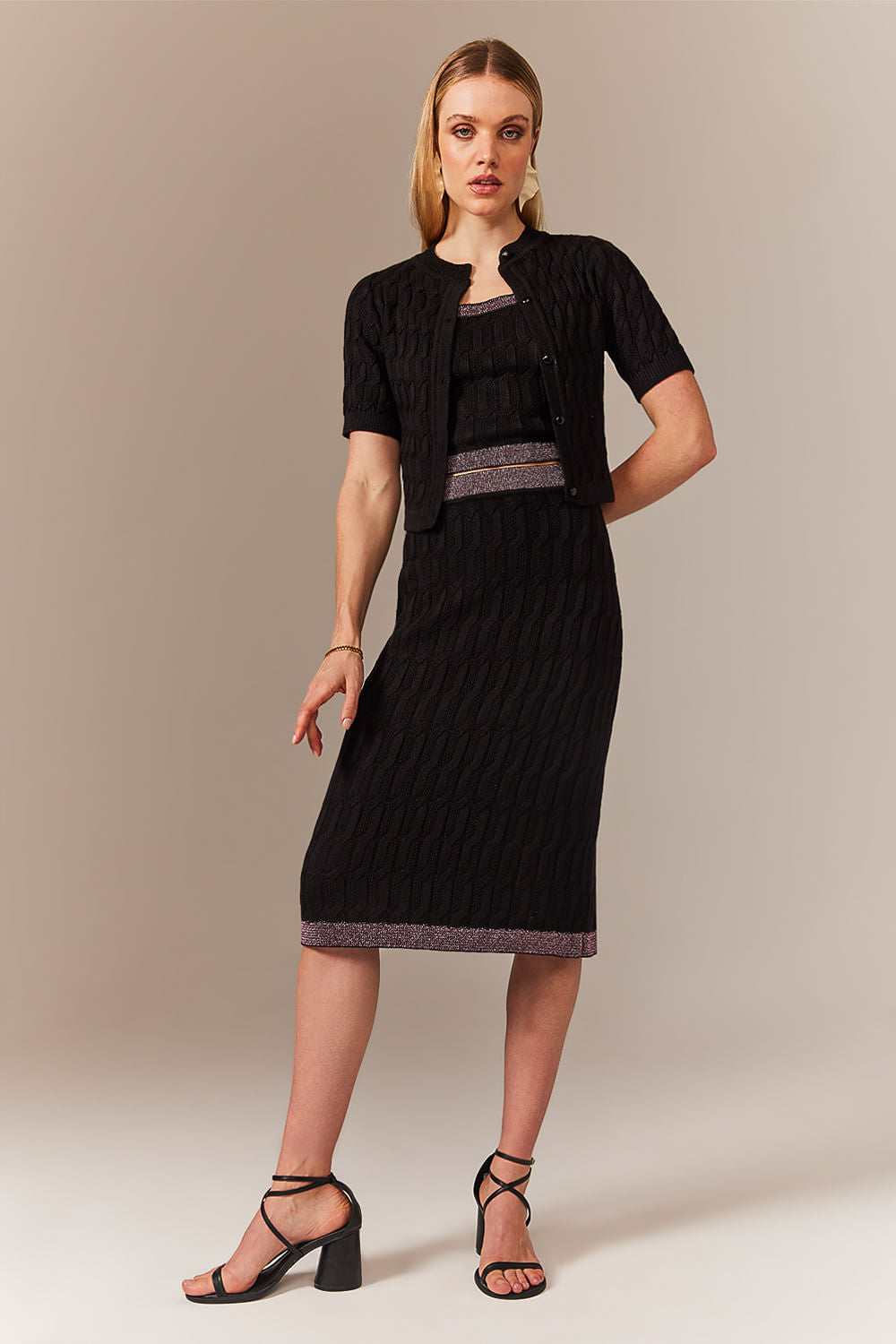 Saia Tricot Midi Blanche Preto