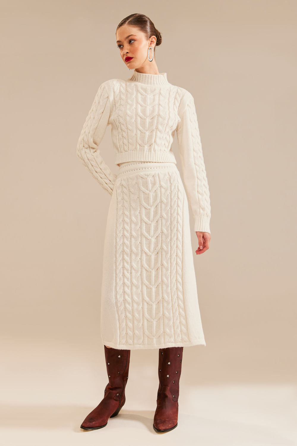 Saia Tricot Midi Bruna Off White
