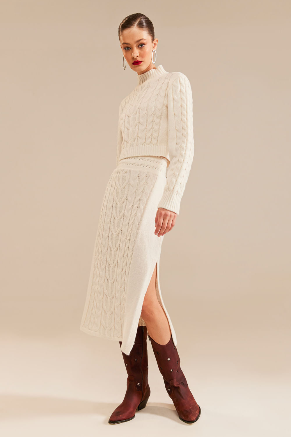 Saia Tricot Midi Bruna Off White