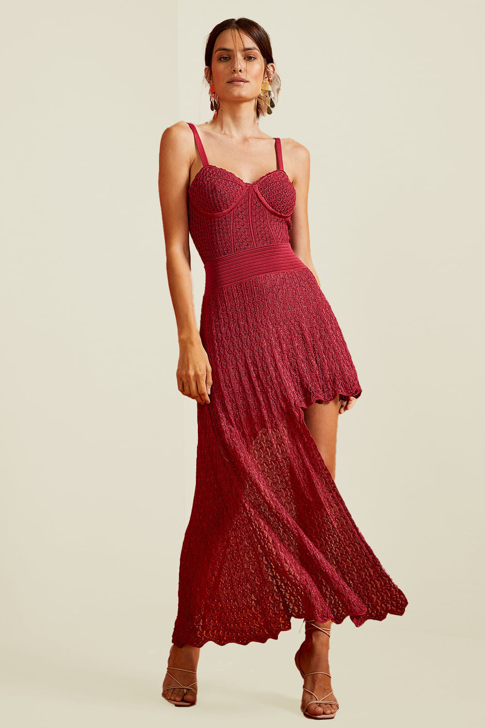 Saia Tricot Midi Dandara Rosa Hibisco