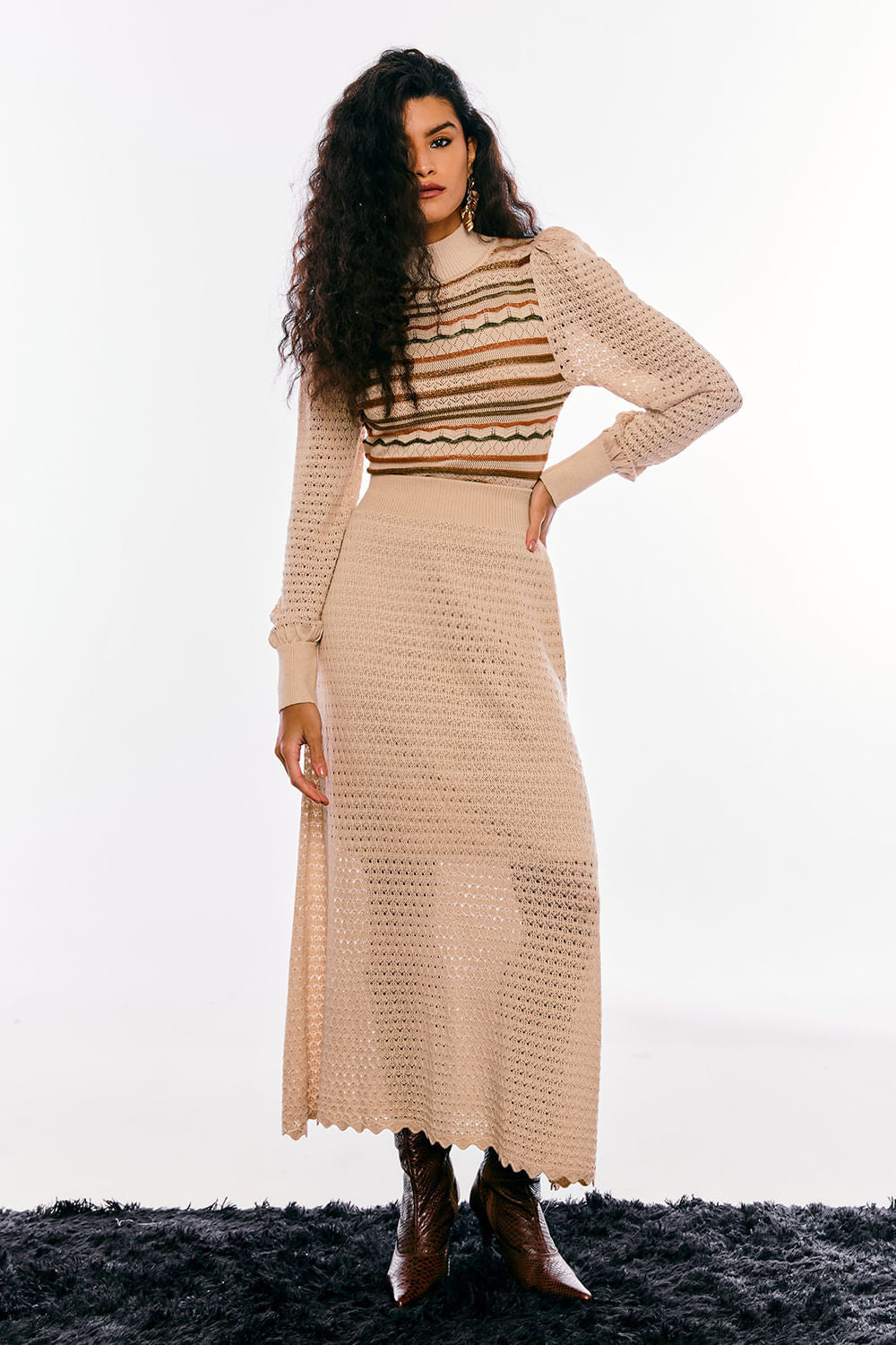 Saia Tricot Midi Helo Bege