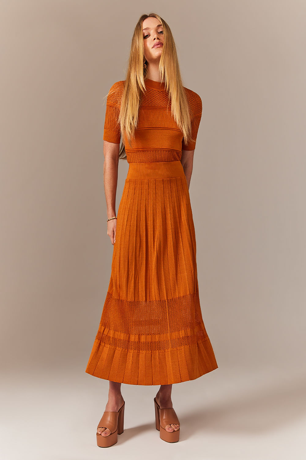 Saia Tricot Midi Laura Laranja Caramel