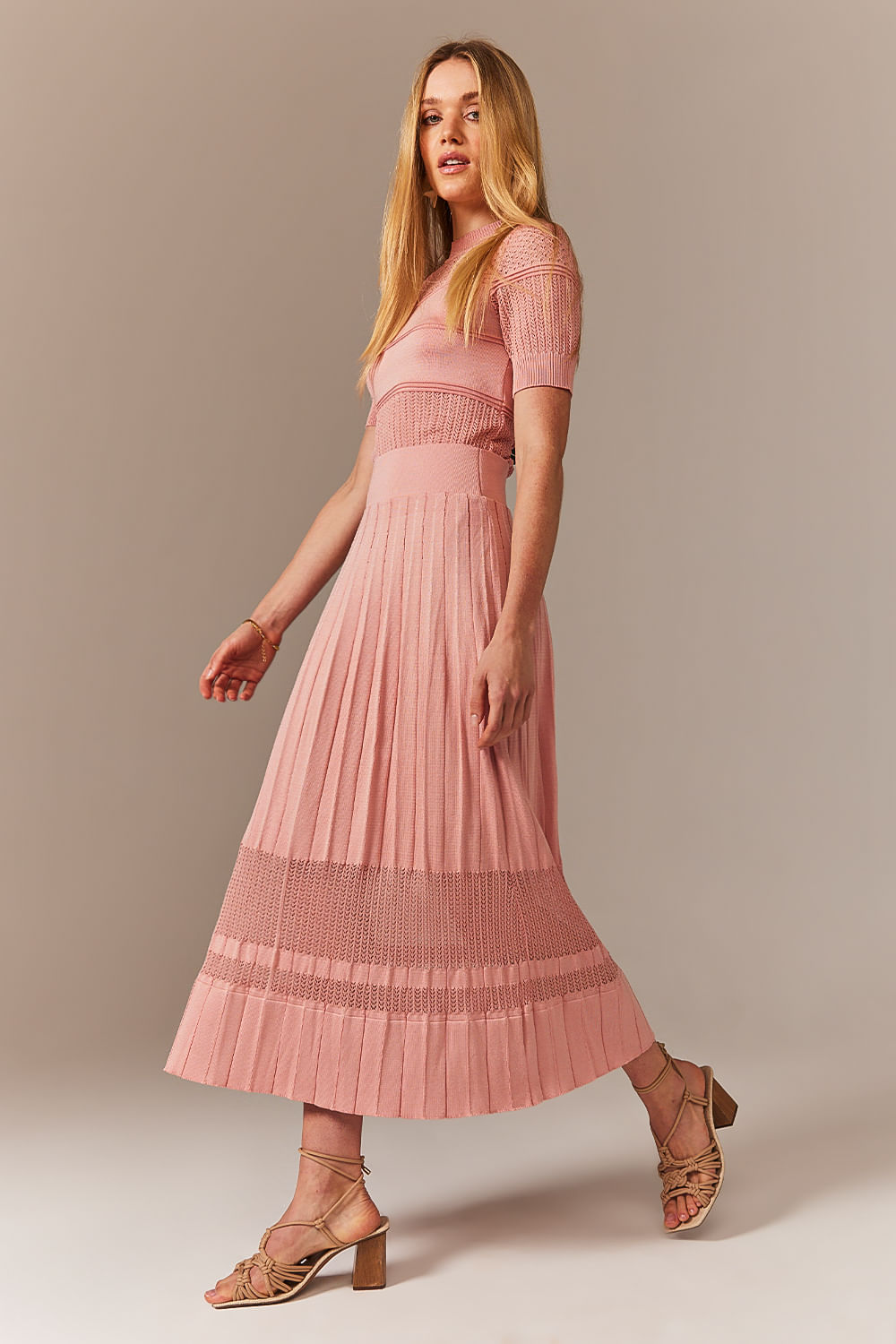 Saia Tricot Midi Laura Rosa Chá