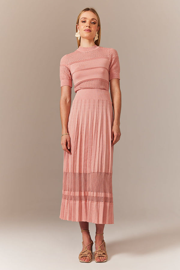 Saia Tricot Midi Laura Rosa Chá
