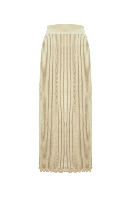 Saia Tricot Midi Lavinia Bege Corça