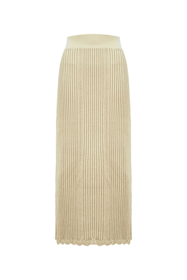 Saia Tricot Midi Lavinia Bege Corça