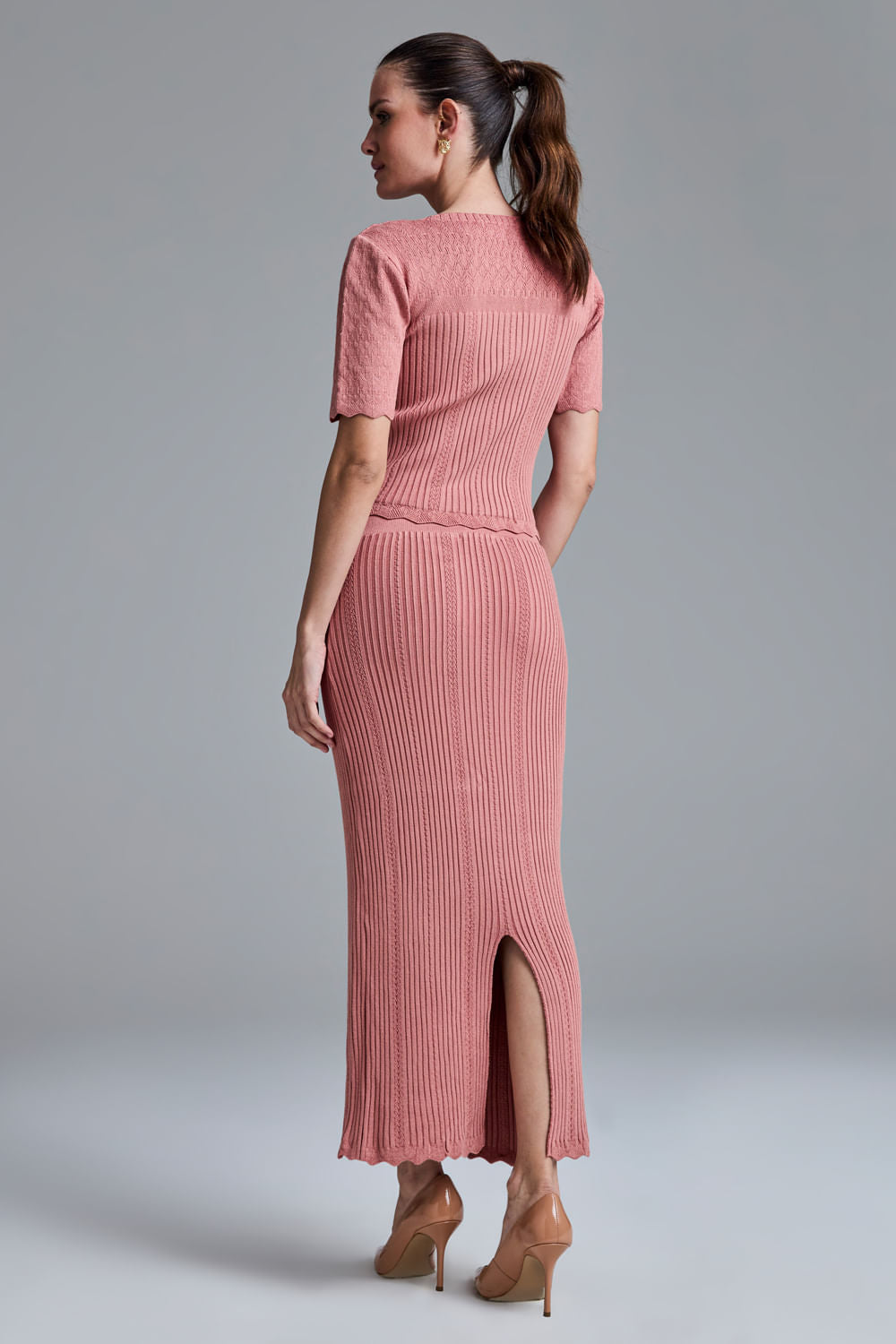 Saia Tricot Midi Lavinia Rosa Chá