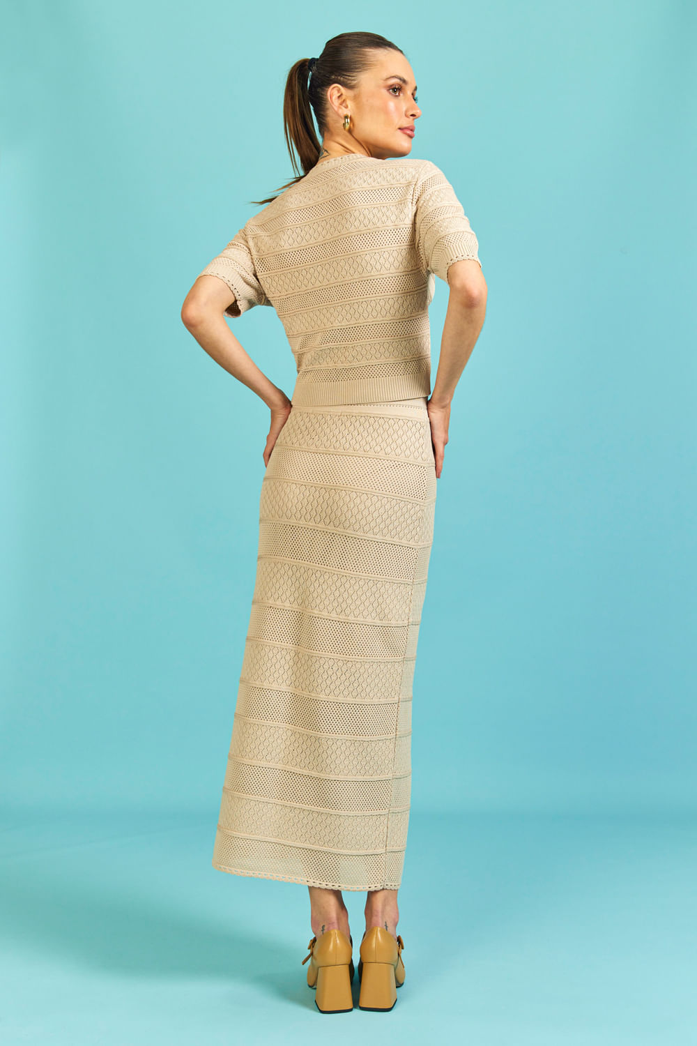 Saia Tricot Midi Milena Bege Creamy