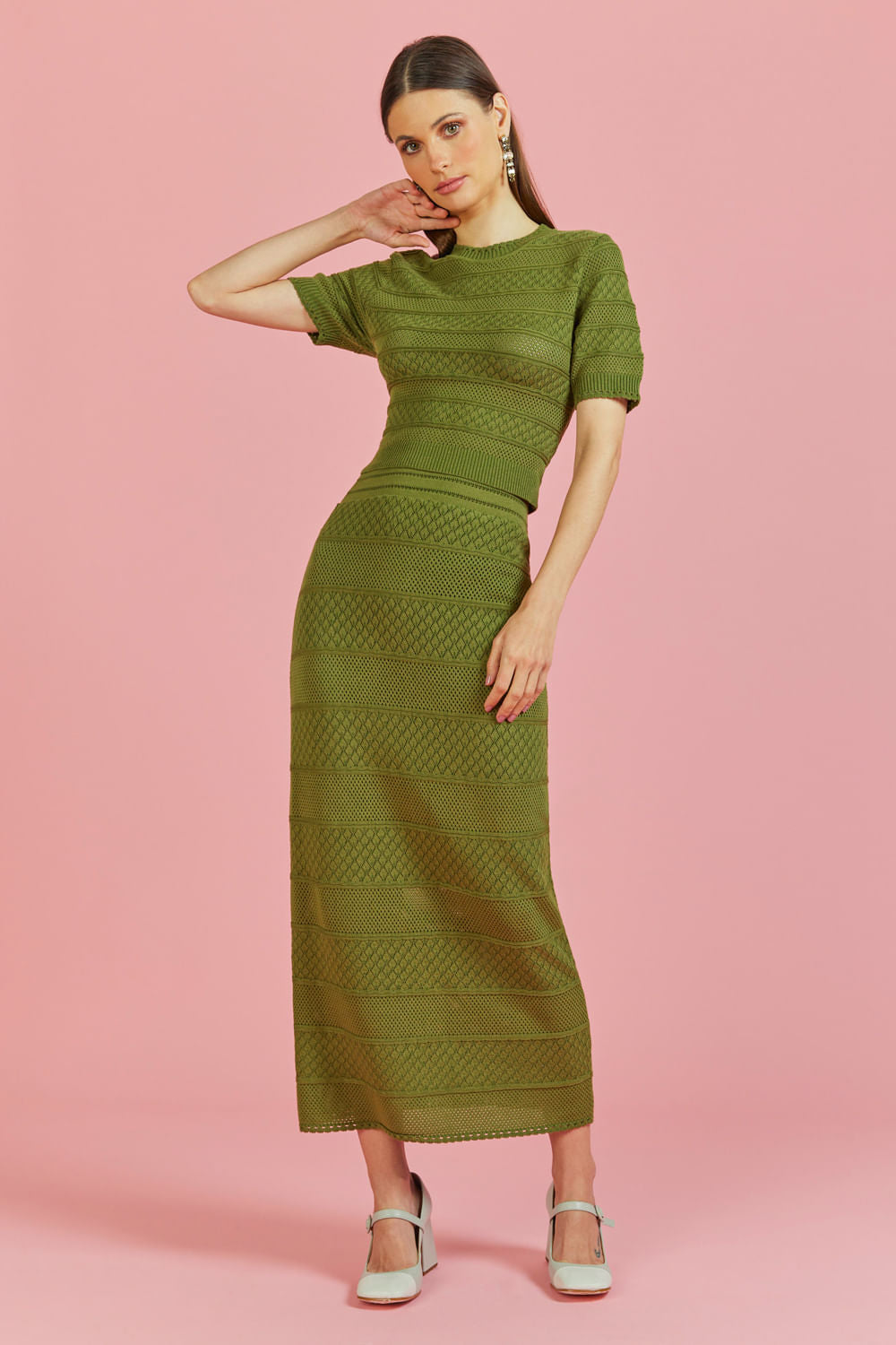 Saia Tricot Midi Milena Verde Botânico