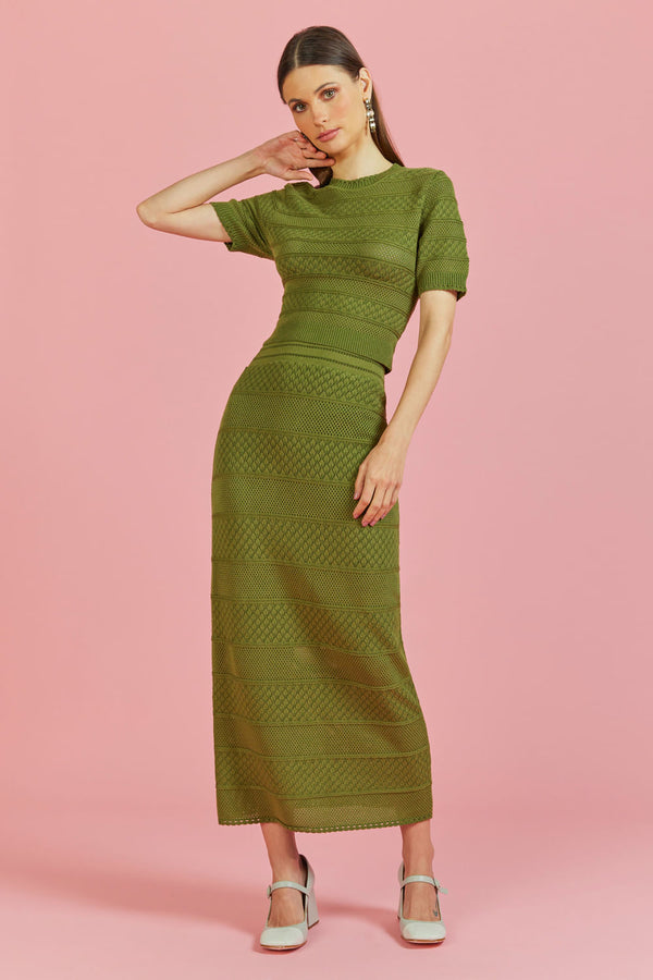 Saia Tricot Midi Milena Verde Botânico
