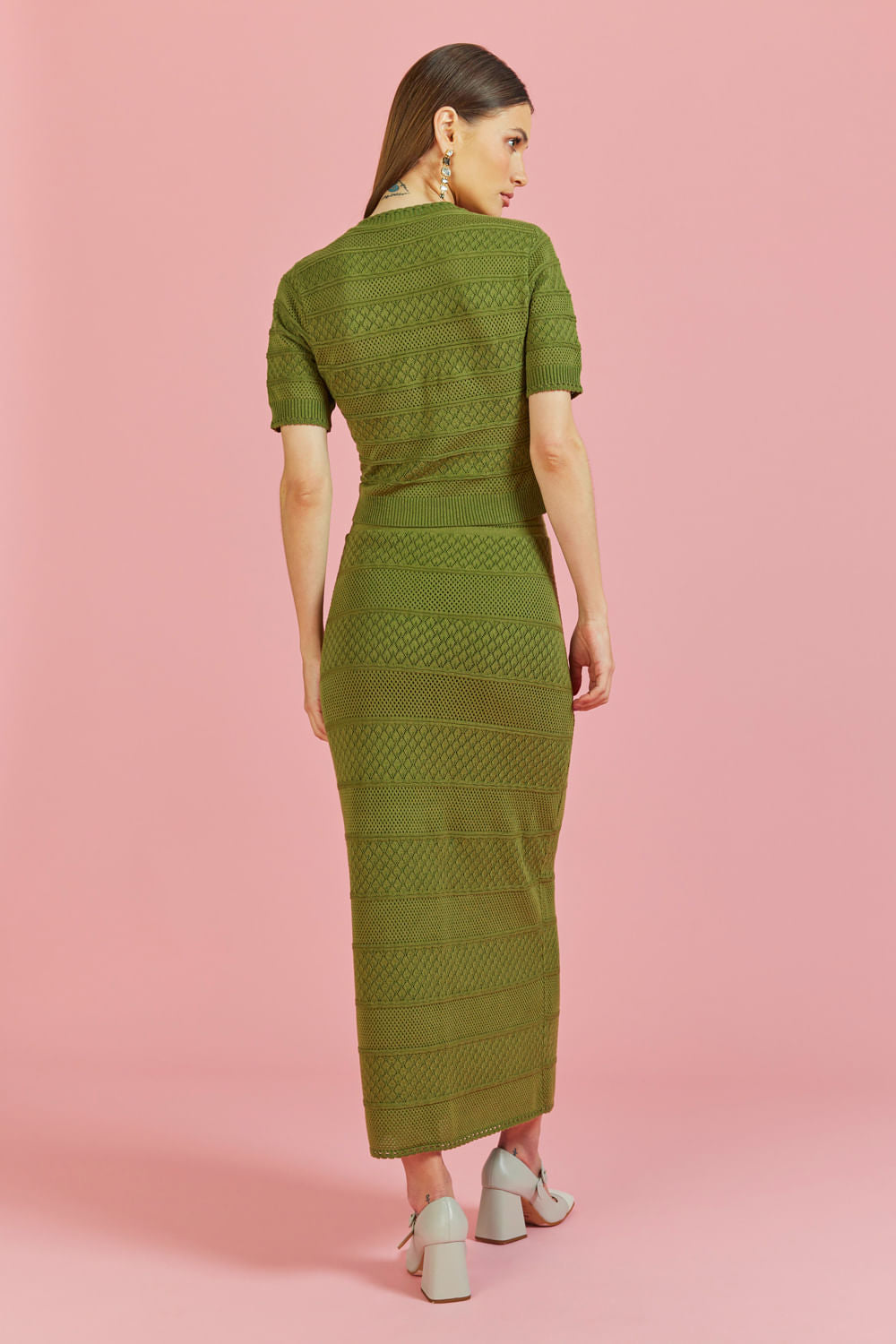 Saia Tricot Midi Milena Verde Botânico