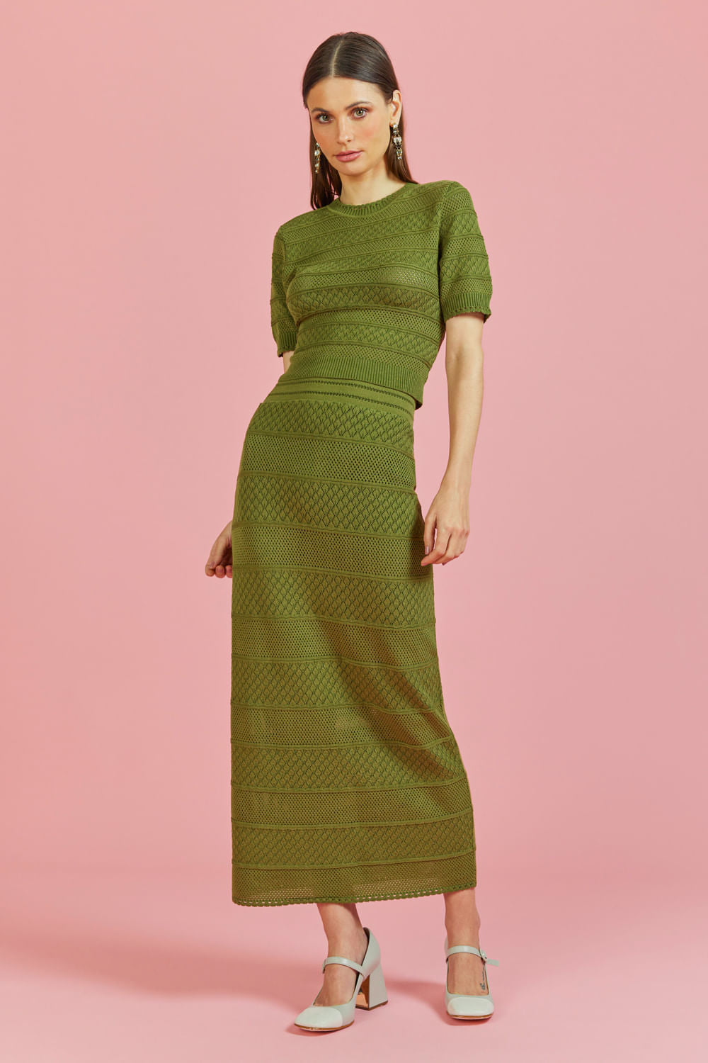Saia Tricot Midi Milena Verde Botânico
