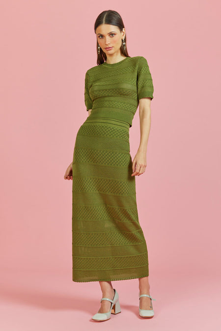 Saia Tricot Midi Milena Verde Botânico