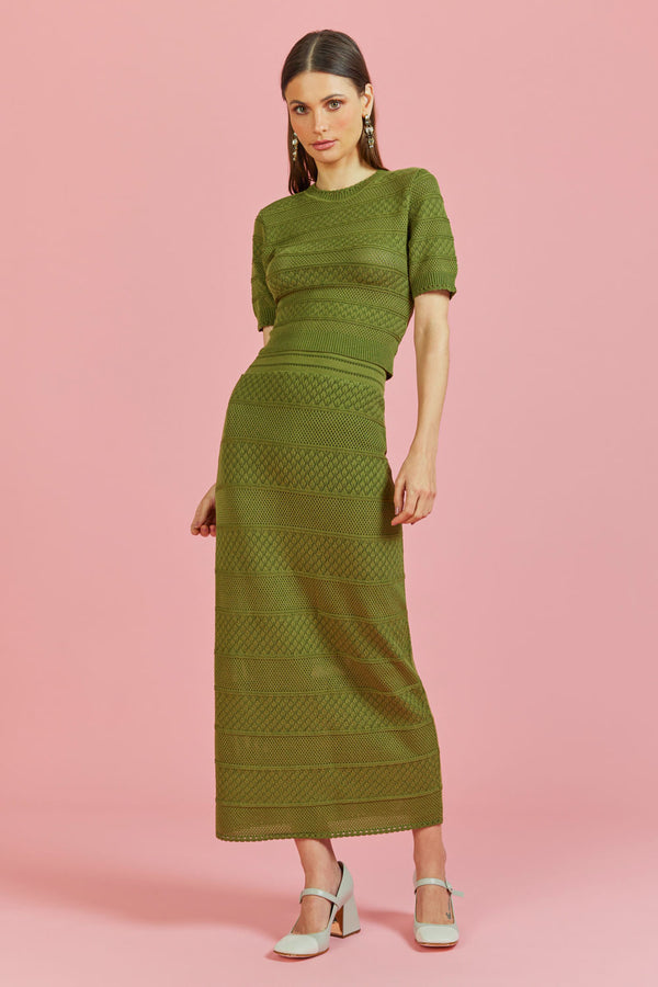 Saia Tricot Midi Milena Verde Botânico