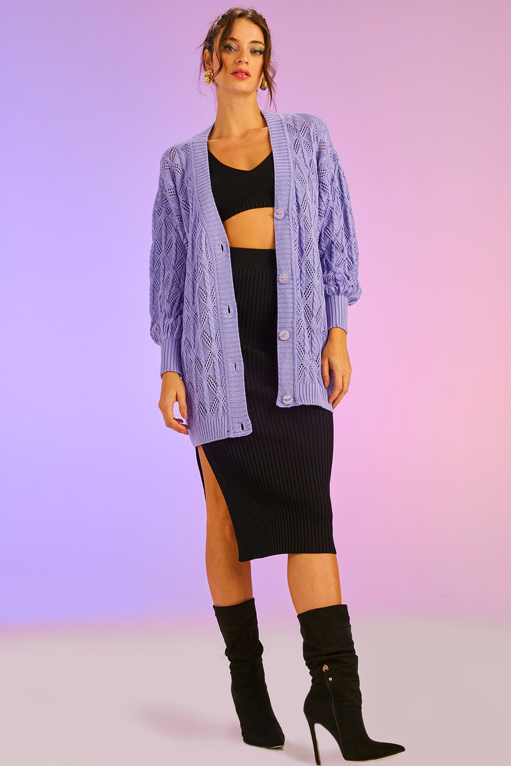 Casaco Tricot Elizabeth Lilás Imperial